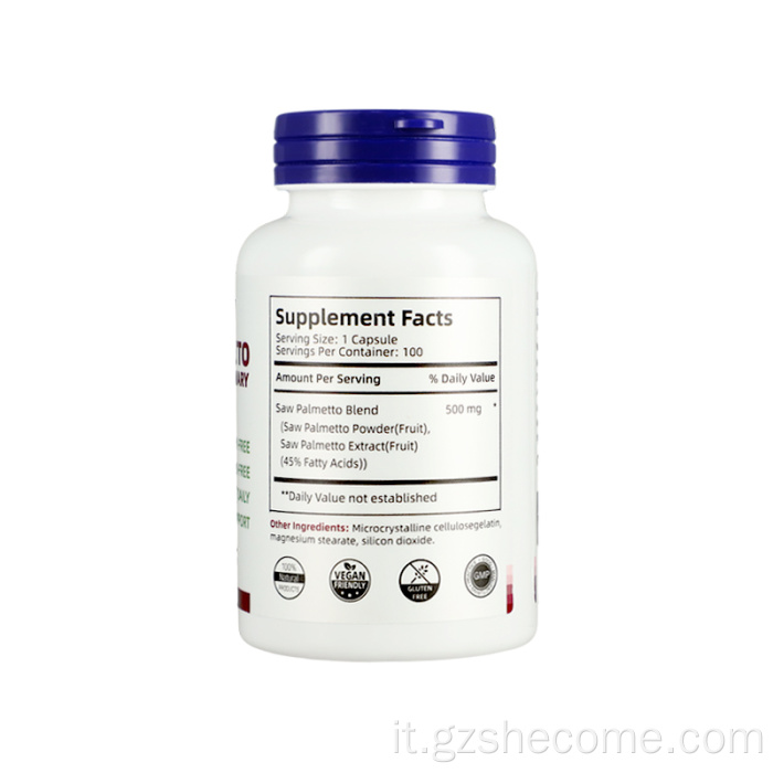 Saw Palmetto 100 capsule vegetali Supporto per la cura della prostata